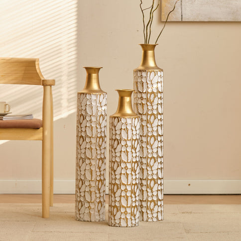 Floor Vases Large Vases Decorative High Vases (Set of 3) For Home Decor Vintage Large Vases Representing Twigs, Twigs Dried Flowers Living Room Antique Worn Vases - Antique White
