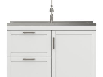 Hennessy - Laundry Utility Sink And Cabinet With Dual Sink And Pull Out Faucet - White
