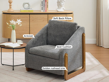 Modern Upholstered Armchair With Wooden Side Frame