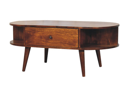 Oval Coffee Table With 1 Drawer - Chestnut