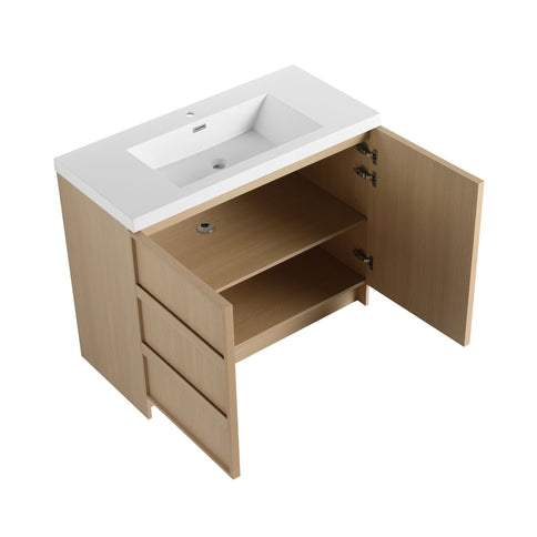 42" Freestanding Bathroom Vanity & Sink & 2 Soft Close Cabinet Doors - Oak / White