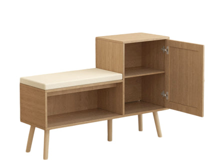 2 In 1 Shoe Storage Bench With Adjustable Shelves - Antique Natural / Rattan