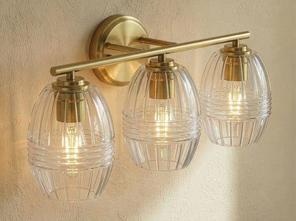 Luster - 3 Lights Vanity With Clear For Bathrooms Above Mirror Wall Lamp Satin - Clear / Gold