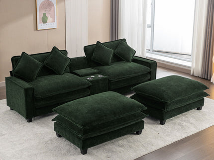 Sectional Sofa Upholstered Sofa With Two Removable Ottoman, Two USB Ports, Two Cup Holders And Large Storage Box For Living Room