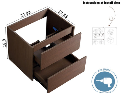 Wall-Mounted Bathroom Vanity, Soft-Close Drawer, Premium Slides - Black Brown