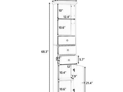 Tall Storage Cabinet With 3 Drawers And Adjustable Shelves For Bathroom