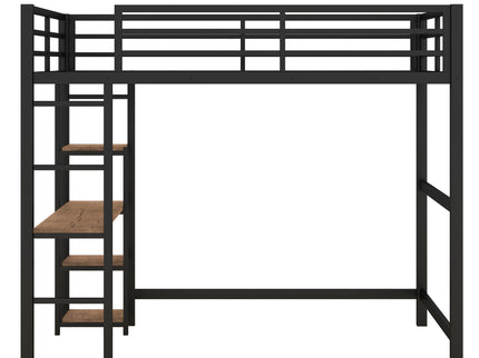 Loft Bed With Built In Desk And Storage Shelves, Full Size - Black