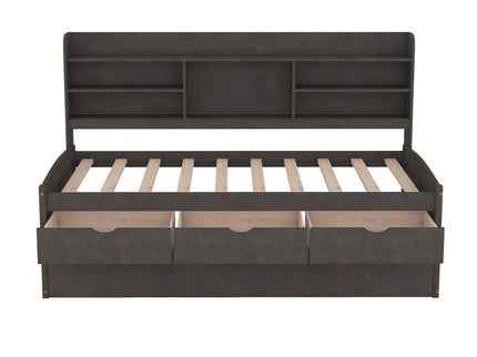 Captain Bed With Built In Bookshelves, 3 Storage Drawers, And Trundle