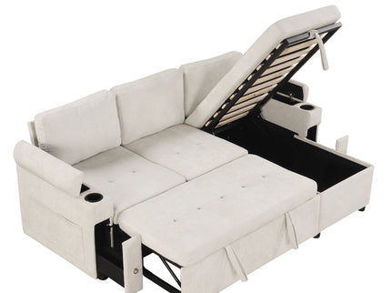Convertible L Shaped Sofa Couch With Storage, Cup Holders, USB Ports