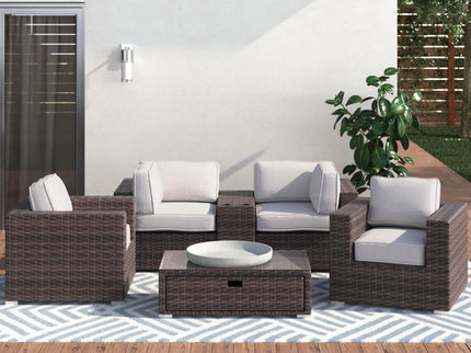 Wicker Seating Group Set With Table And Cushions