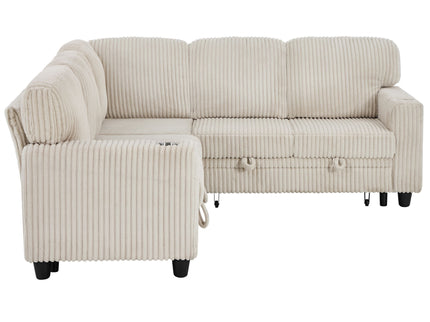 L-Shaped Sofa With Pull Out Sofa Bed With USB