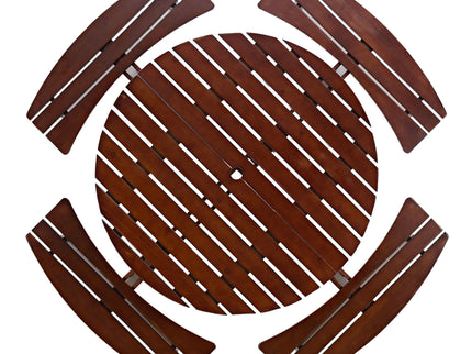 8 Person Round Picnic Table With 4 Built In Benches, Umbrella Hole For Garden - Brown