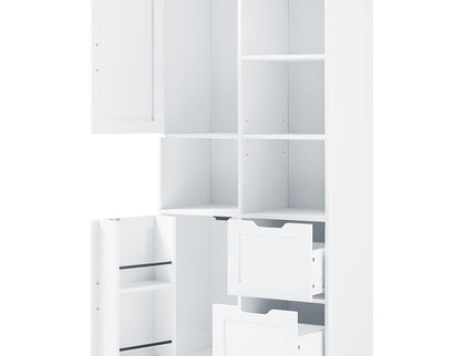 Freestanding Bathroom Storage Cabinet With Doors And Drawers, Adjustable Shelf, Open Shelves - White