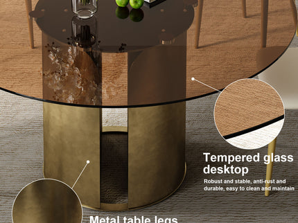 Modern Round Dining Table Set With Glass Top And Steel Legs