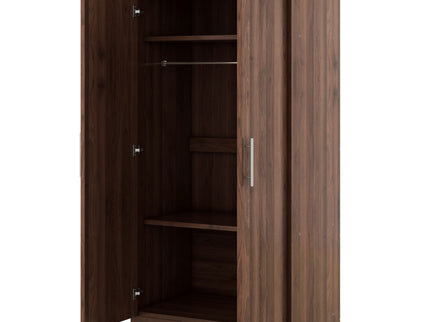 2 Door Wooden Wardrobe Armoire With 3 Storage Shelves - Brown