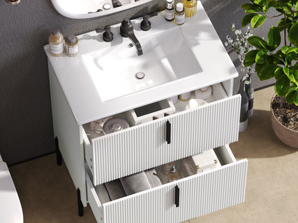 Bathroom Vanity With Ceramic Sink, Fluted Design