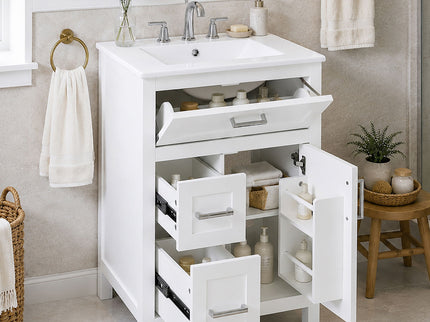 Modern Bathroom Vanity With Sink, Flip Drawer & 2 Drawers, Soft Close Hinges, Adjustable Shelf