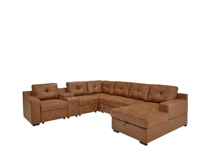 U - Shape Sectional Pull Out Bed With Console, Storage, And USB Charging