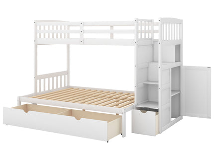 Bunk Bed, Convertible Bottom Bed, Storage Shelves And Drawers