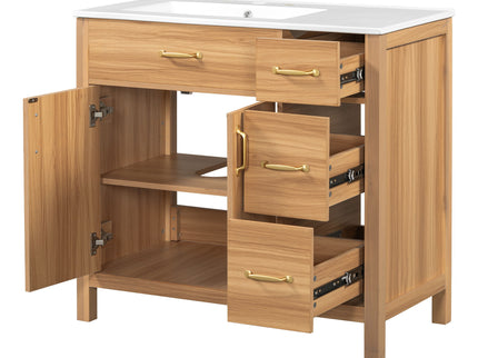 Bathroom Vanity, 2 Soft Close Doors, 3 Soft Close Drawers, Adjustable Shelf - Wood