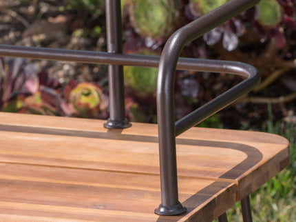 Outdoor Bench With Powder Coated Iron Frame - Teak