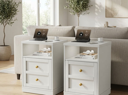 Nightstand With Door & Shelf, 2 Drawer Side Table