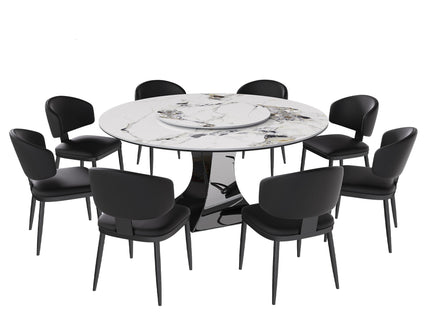 Round Dining Table With 6 Chairs Set - Silver