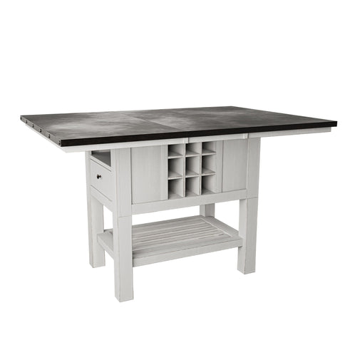7 Piece Counter Height Dining Set With Storage Base And Ladder Back Chairs - Antique White / Gray