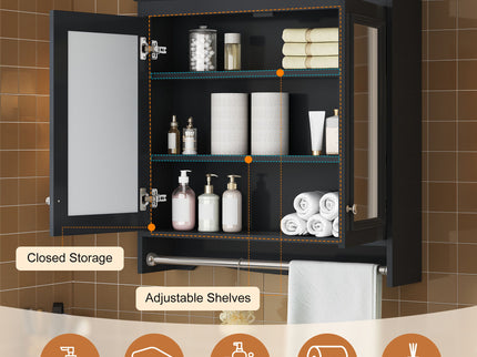 Modern Wall-Mounted Mirror Cabinet With Adjustable Shelves, Soft-Close Doors, High-Definition Mirror