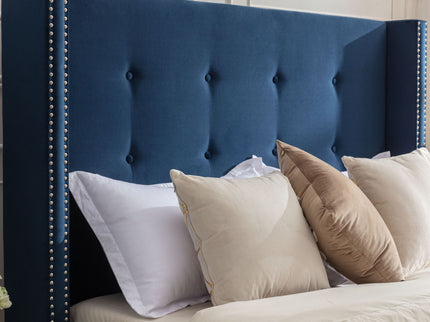 Peyton - Upholstered Bed With 54" High Headboard, Traditional Hand Buttoned Tufting