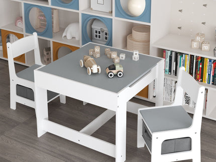 Kids Table And Chair Set, 3 In 1 Activity Table With Storage Drawer For Toddlers Drawing, Reading, Crafts, 2 In 1 Detachable Top - White