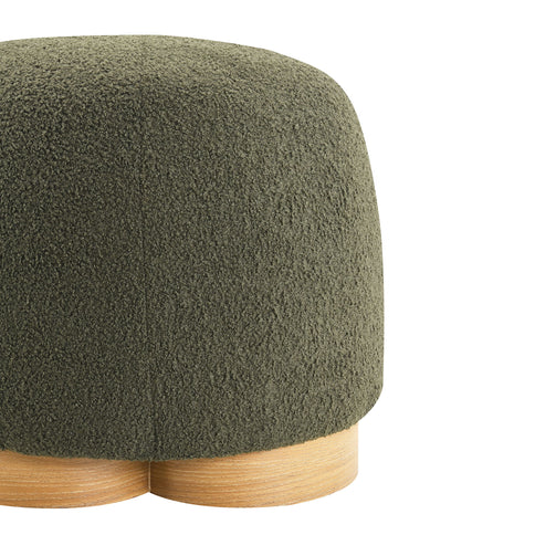 Round Soft Teddy Fabric Upholstered Ottoman With Metal Accents