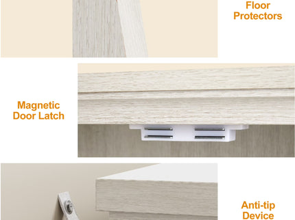 3 Door Buffet Cabinet With Adjustable Shelves - Matte White / Grayish
