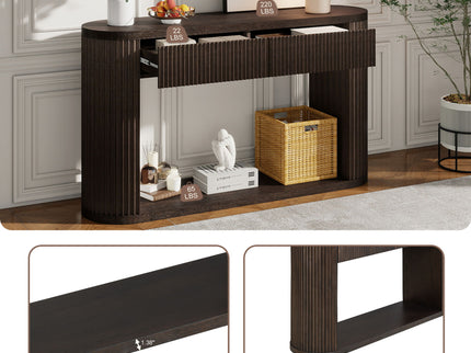 Oval Fluted Console Table With 2 Drawers And Bottom Shelf