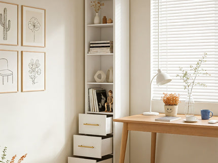Tall Storage Cabinet With 3 Drawers For Bedroom - White