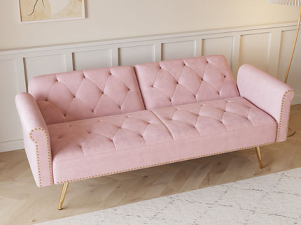 Luxurious Sofa Bed With Nail Head Trim And Matching Pillow