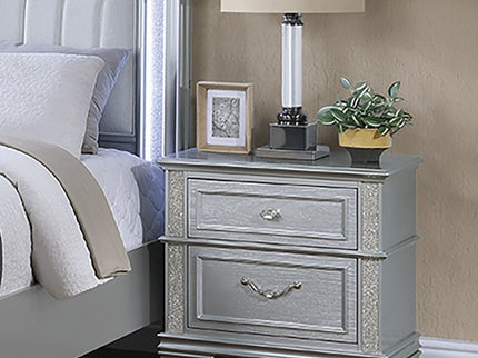 2 Drawers Nightstand With Front Decorative Knobs - Gray