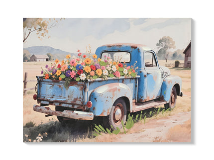 Old Truck Canvas Wall Art For Spring Decor - Blue Cars