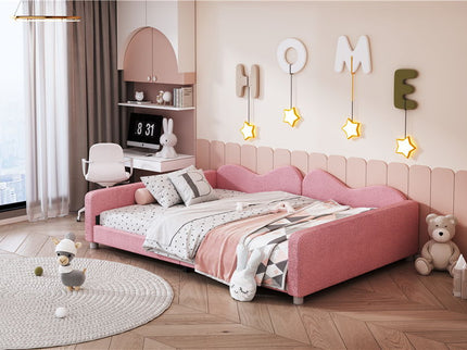 Upholstered Daybed, Sherpa Fabric Sofabed With Cloud-Shaped Backrest