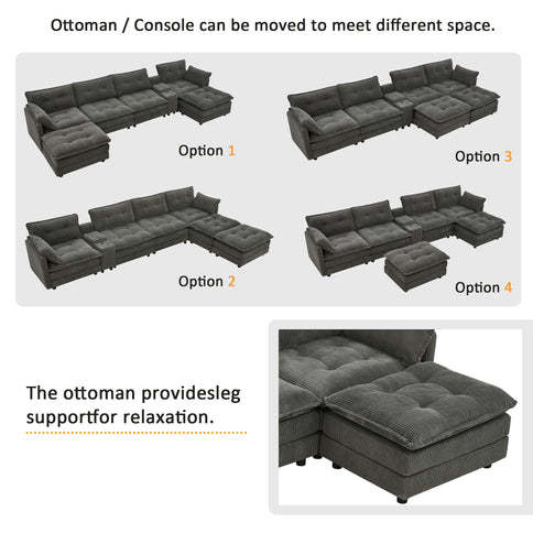 Oversized Modular Sectional Sofa With Multi Functional Console