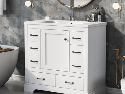 Modern Bathroom Vanity With Sink, 6 Drawers, Adjustable Shelf