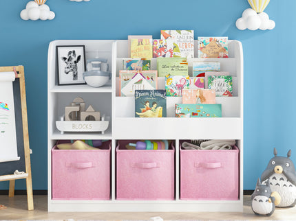 Bookcase And Bookshelf With 3 Collapsible Drawers, Multifunctional Display Stand