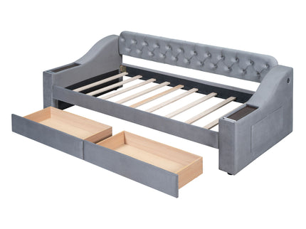 Upholstered Daybed With Storage Armrests And USB Port