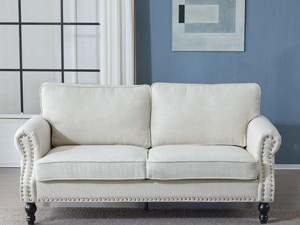 Rolled Arm Sofa With Nailhead Trim With Wooden Legs