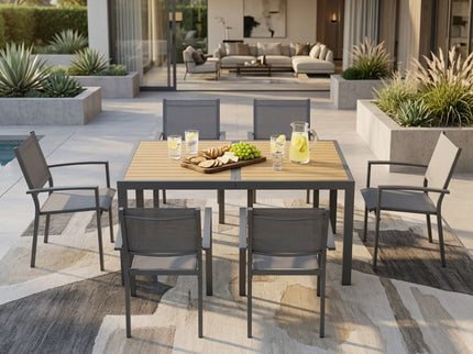 Rectangle Outdoor Patio Table With Slatted Top - Gray