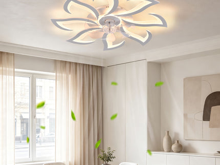 Flower Ceiling Fan With Remote Controlled LED Light, Flush Mount DC Motor Fan