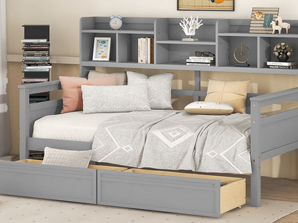 Daybed, Slat Support, With Bedside Shelves And 2 Drawers