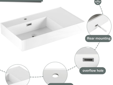 Modern Wall Mounted Bathroom Vanity With Resin Sink And Side Cabinet, Soft Close Drawer, Imitative - Imitative Oak