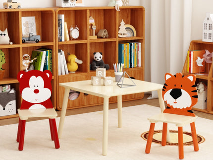 Table And 2 Chairs Set, Activity Play Table Set With Bear & Tiger Design - Natural