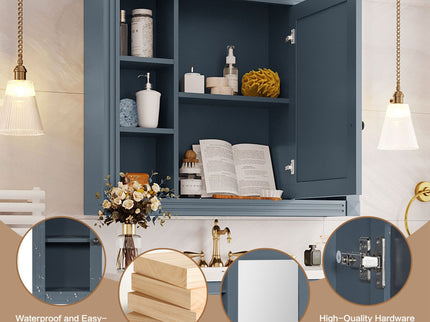 Wall Mounted Bathroom Storage Cabinet With Mirror, Cabinet With 6 Open Shelves And Adjustable Interior